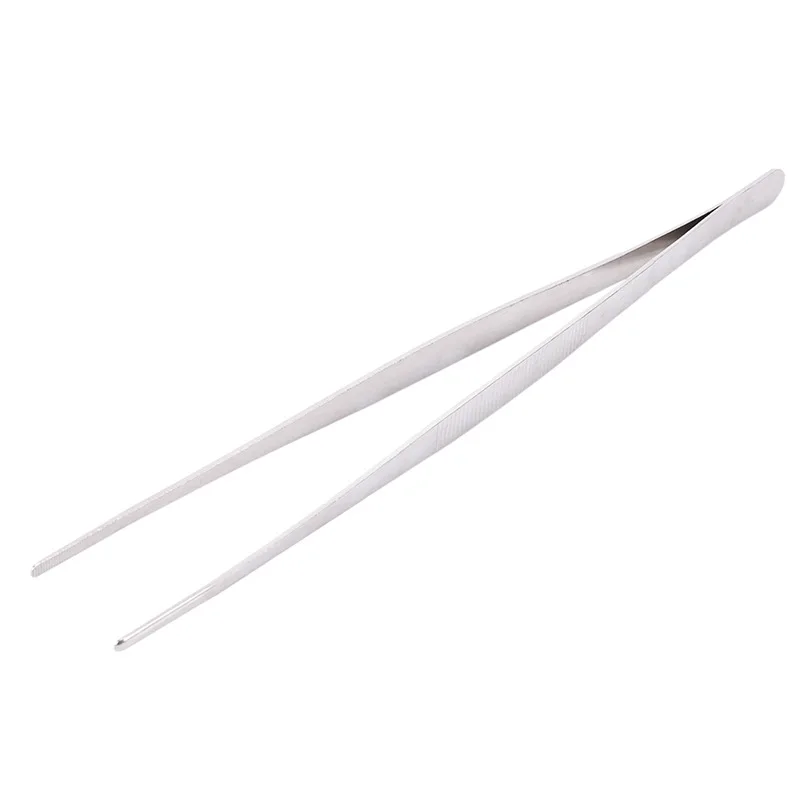 Stainless Steel Toothed Tweezer Long Barbecue Food Tong Straight Tweezer Home Medical Garden Kitchen BBQ Tool Eyelash Tweezers