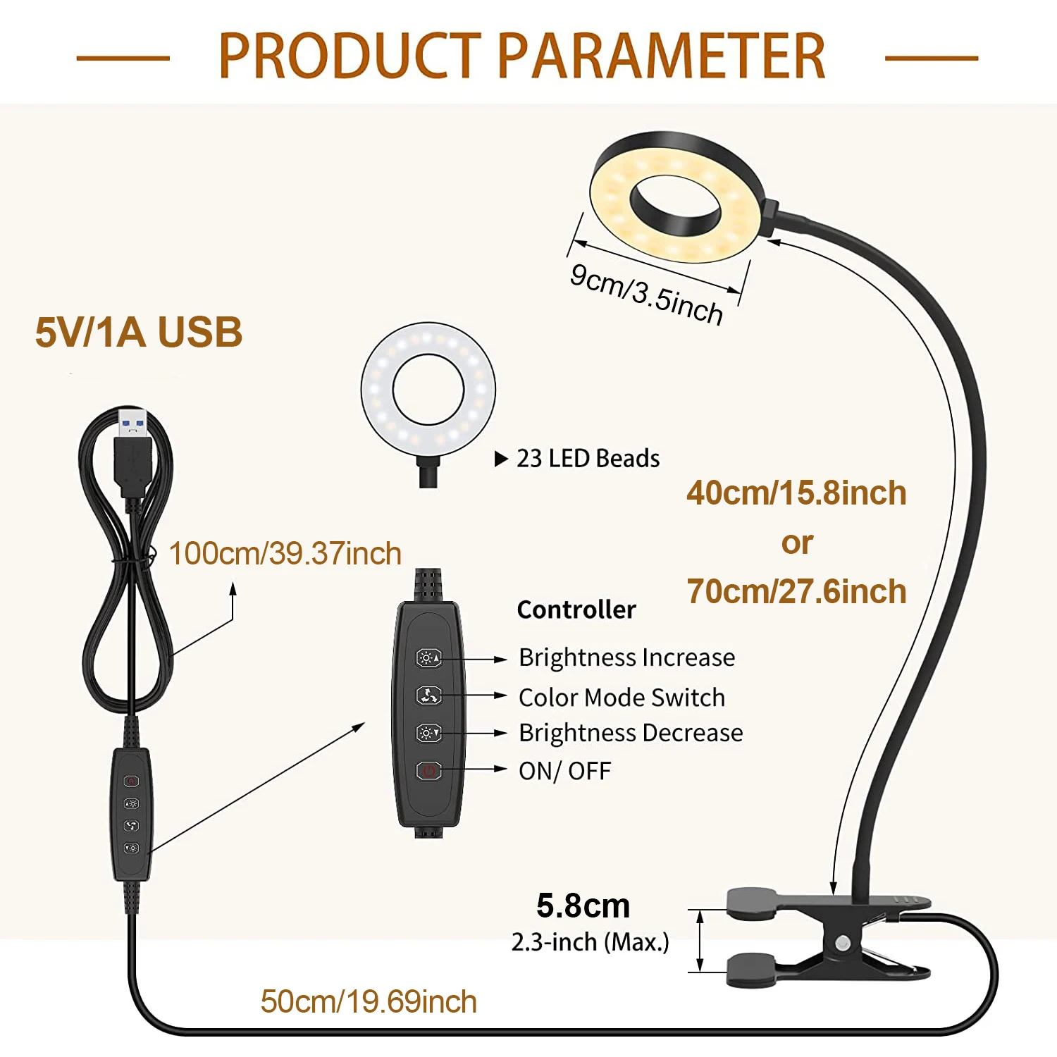 USB LED Reading Lights Flexible Gooseneck Dimmable Table Lamp Clip On Indoor Bedroom Eye Protection Desk Light Book Clamp Lamp 4