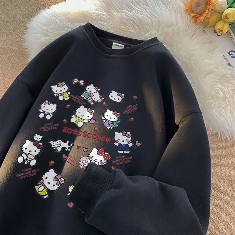 

Kawaii Hello Kitty Sanrio Anime Cotton Crew-Neck Children Hoodie Cute Cartoon Autumn Winter Fleece Student Loose Coat Toys Kids
