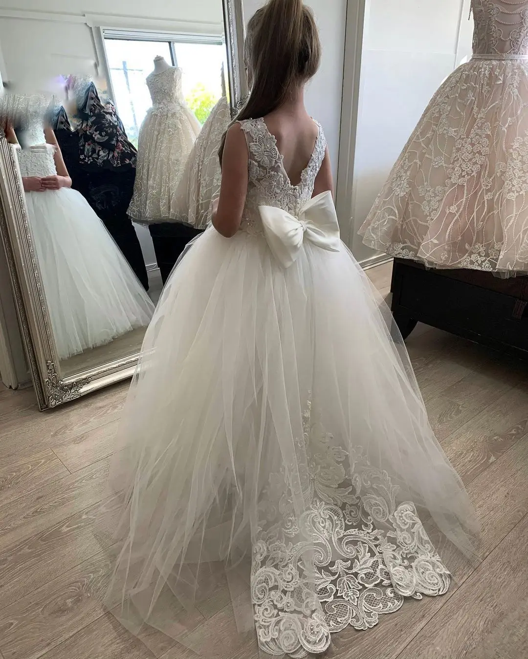 Lace Tulle Flower Girl Dresses BABYONLINE 3-9 Years Princess for Kid Child Wedding Party Long Train Junior Bridesmaid Gown flower girl dresses,girls dresses