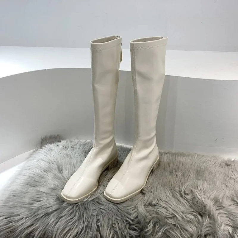 Autumn Winter Women's High Boots Fashion Soft Leather Black Long Boots Ladies Comfort Knee High Boots Thick heeled high boots
