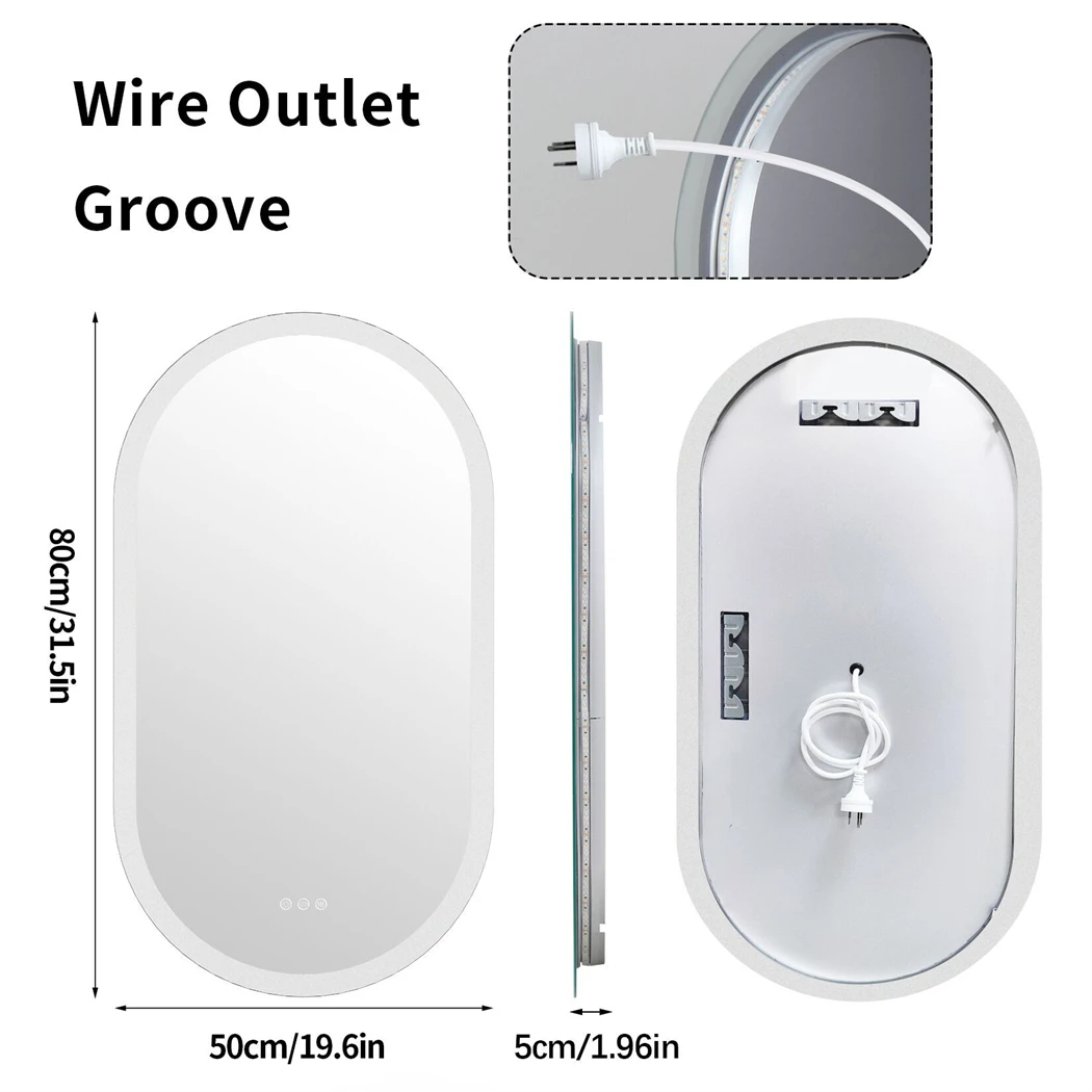 Oval LED Bathroom Mirror Smart Mirrors Dimmable 3 Colors Anti-Fog Light Memory IP65 CRI95 Large Wall Mounted Mirror 32 x 20 in 4