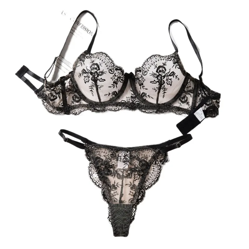 BANERDANNI Soutien-gorge transparent à broderie florale romantique avec armatures et bonnets légers – Lingerie féminine tendance et sexy
