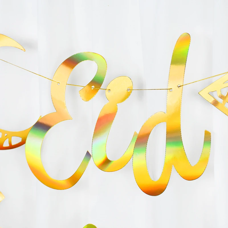 Ramadan Kareem Paper Banner Garland Gold Eid Mubarak Moon Star Hanging Ornaments Islamic Muslim Decoration for Home Party Supply