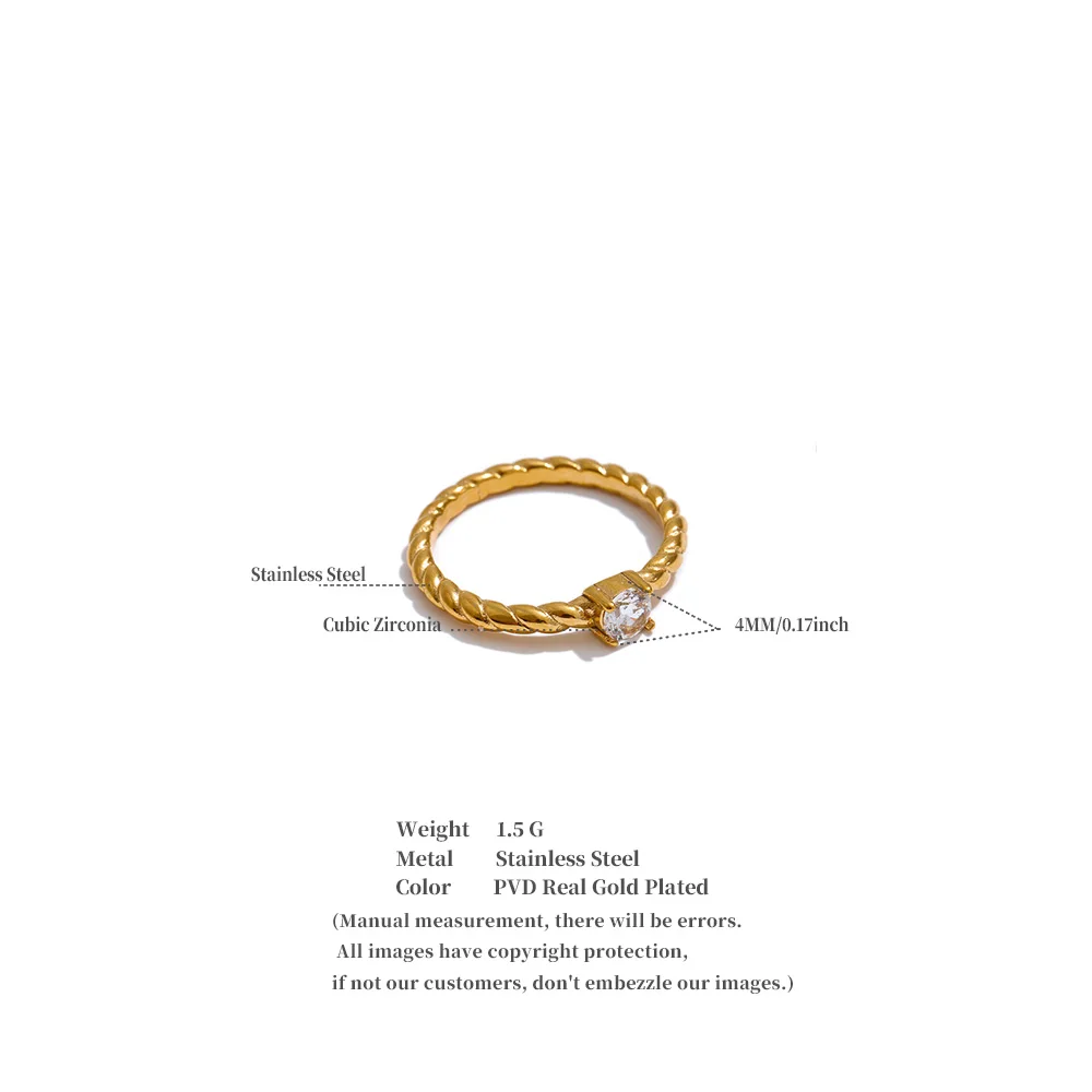 Yhpup Size 6789 Stainless Steel Cubic Zirconia Thin Ring 18K Gold Color PVD Plated Chic Trendy Women Jewelry Accessories 6