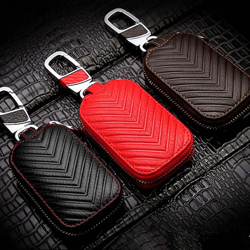 Car Key Shell Case Key Cover Holder Bag Pouch Wallet Protector Car Keychain Organizer Universal Leather Smart Flip Remote Cover