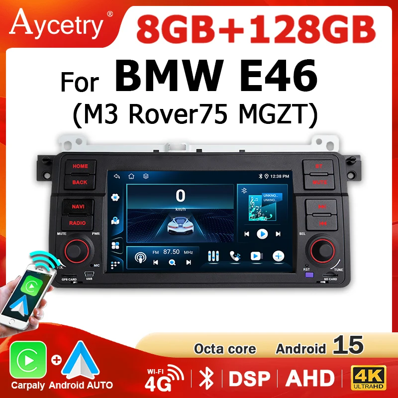 Radio de coche con pantalla de 7'' Carplay Android 15 inalámbrico para BMW E46 M3 Rover75 MGZT 1998-2006 2 din autoradio estéreo 4G LTE. 1