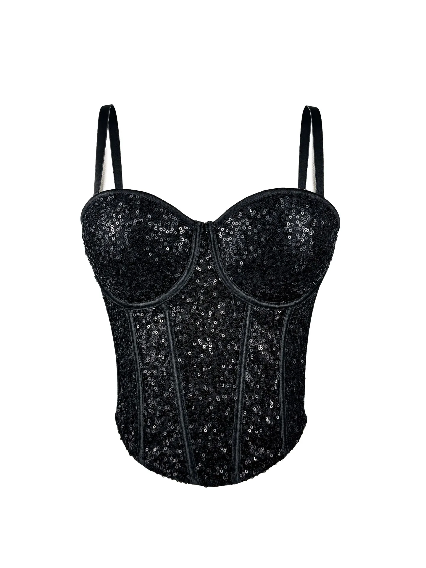 Women Sequin Corset Top Crop Bustier Gothic Bra Push Up Bodice Sexy Lingerie Corselet Spaghetti Strap Party Club Shapewear Top