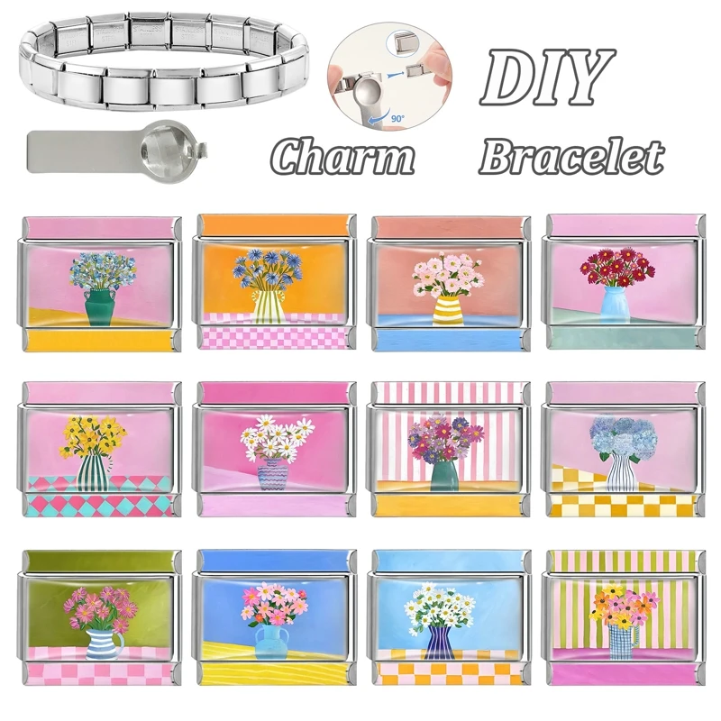 Italian Charm Links Stainless Steel Bracelet Women Men DIY Jewelry