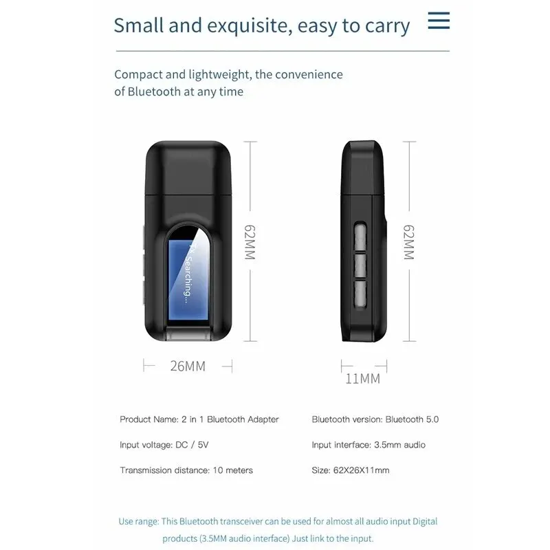 USB Bluetooth 5.0 Audio Transmitter Receiver LCD Display 3.5MM AUX RCA Stereo Wireless Adapter Dongle For PC TV Car Headphones bluetooth transceiver adapter bluetooth aux adaptor bluetooth audio receiver bluetooth adapter audio adapter wireless usb adapter