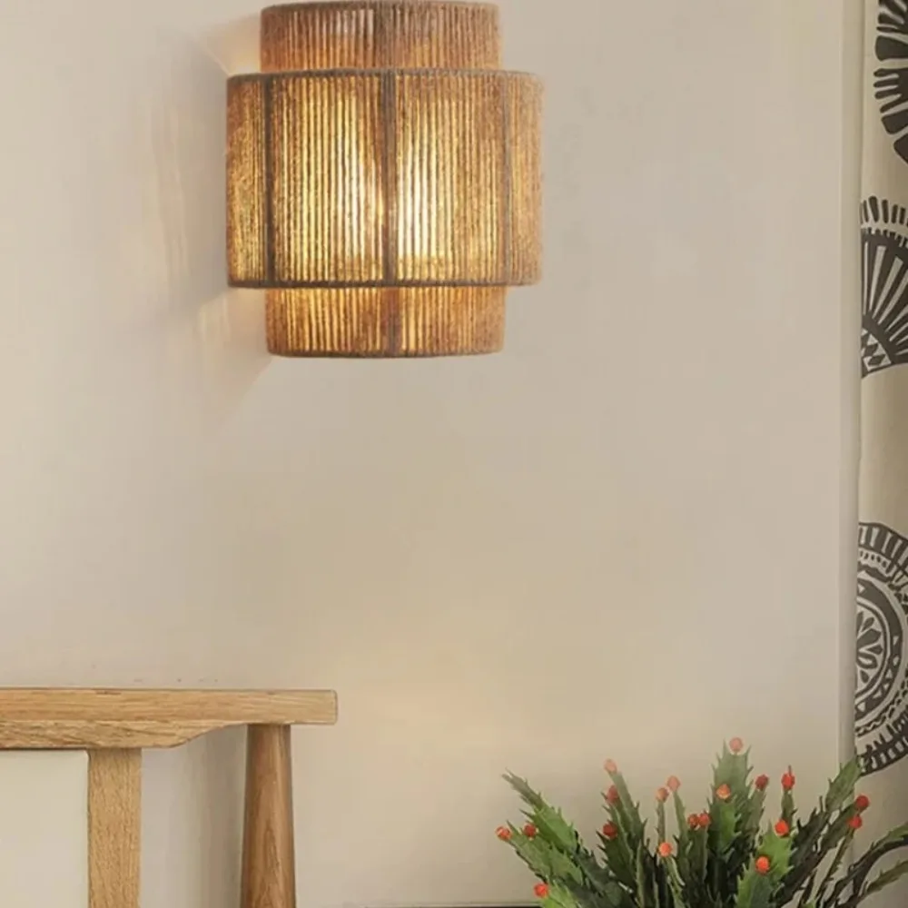 Home Vintage Design Hand-woven Hemp Rope E27 Led Wall Lamps for Bedroom Bedside Lights Dining Room Study Wall Lighting Fixtures