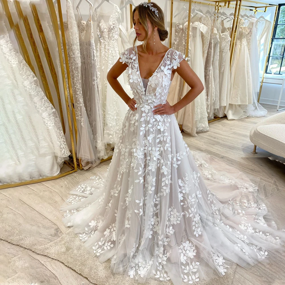 VIKTORIA Vintage V-neckline Wedding Dresses for Women Backless Cap Sleeves  Sweep Train Pleat Vestido De Casamento Customized - AliExpress 320