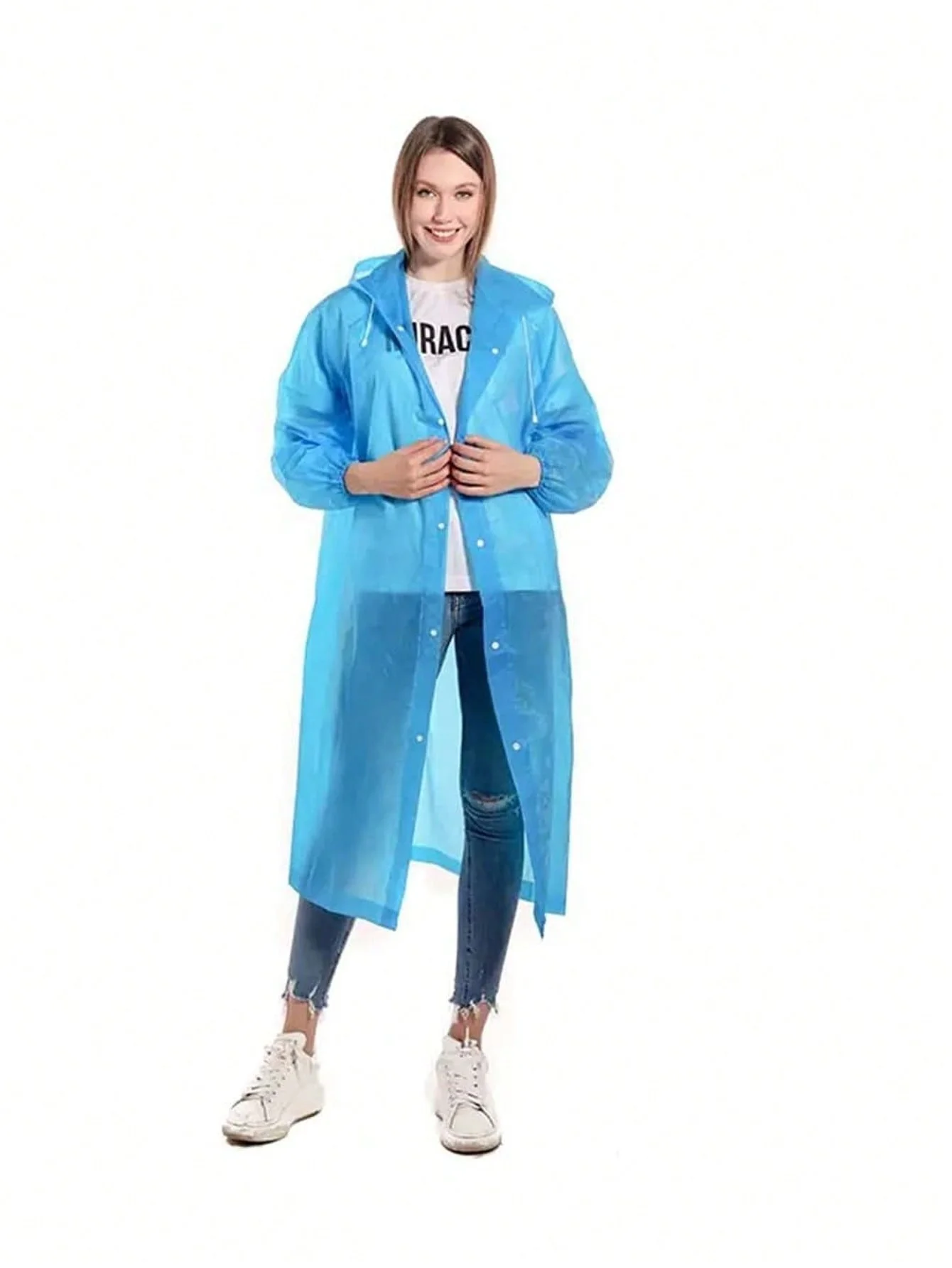 1 PCS Rain Coat for Adults Reusable EVA Rain Ponchos Lightweight Coat Waterproof Gear for Men and Women