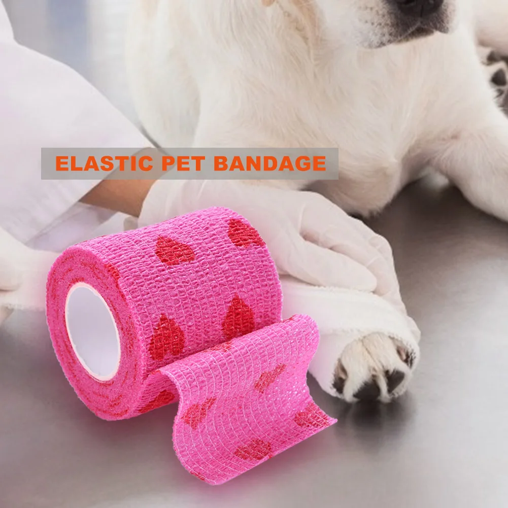 Rose Red Heart Nonwovens Bandage Elastic Cohesive Bandage Non-woven Practical Beautiful Eco-friendly Elastoplast for Pets Animal