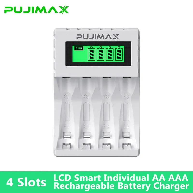 PUJIAMX Rechargeable Battery Charger with LCD Display and Fast Charging Capability