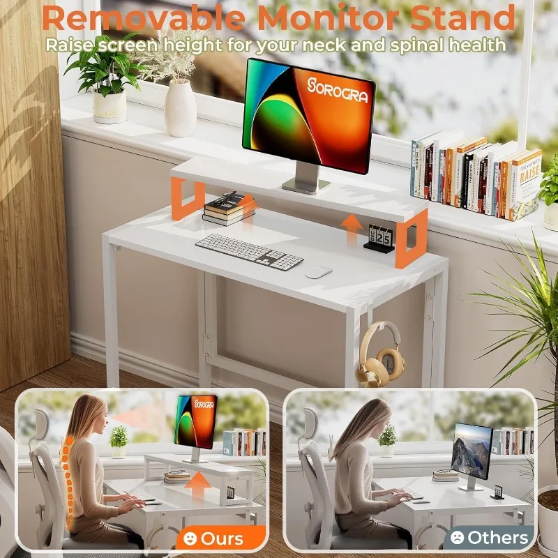 Small Folding Desk 31.5 Inch, Foldable Computer Desks with LED Lights and Monitor Stand, Work Portable Table 6