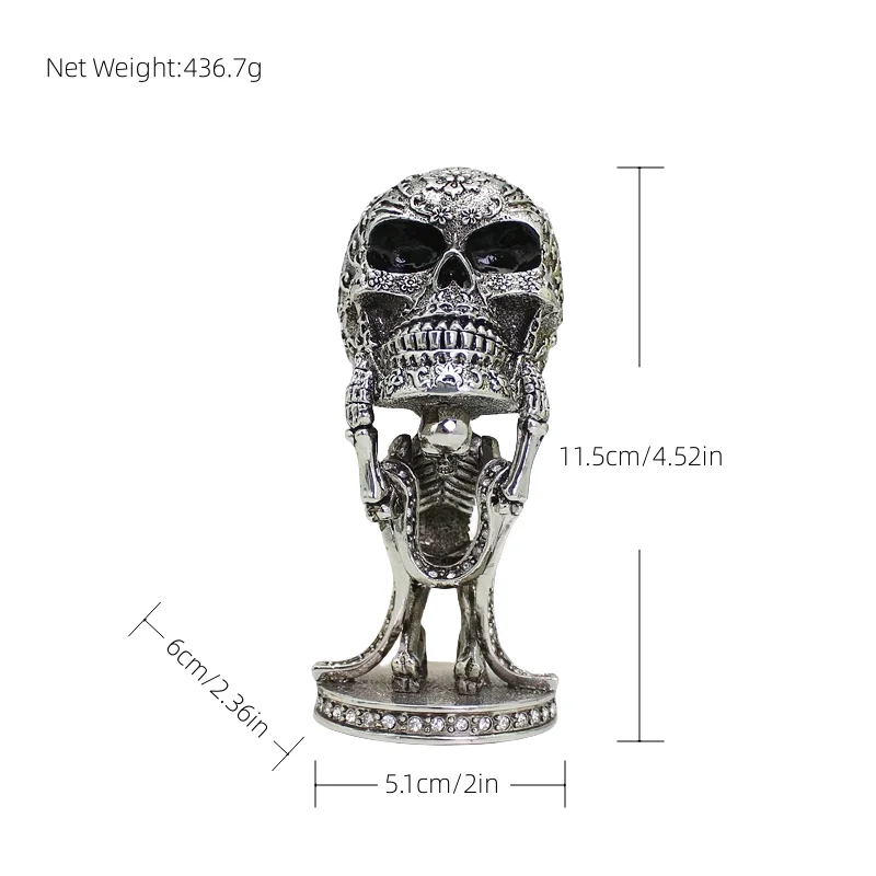 SHINNYGIFTS Totenkopf-Statue, menschlicher Kopf, Totenkopf-Fans, Geschenk für Party-Dekoration, Sammlerstück, Halloween-Dekoration – Detail 1