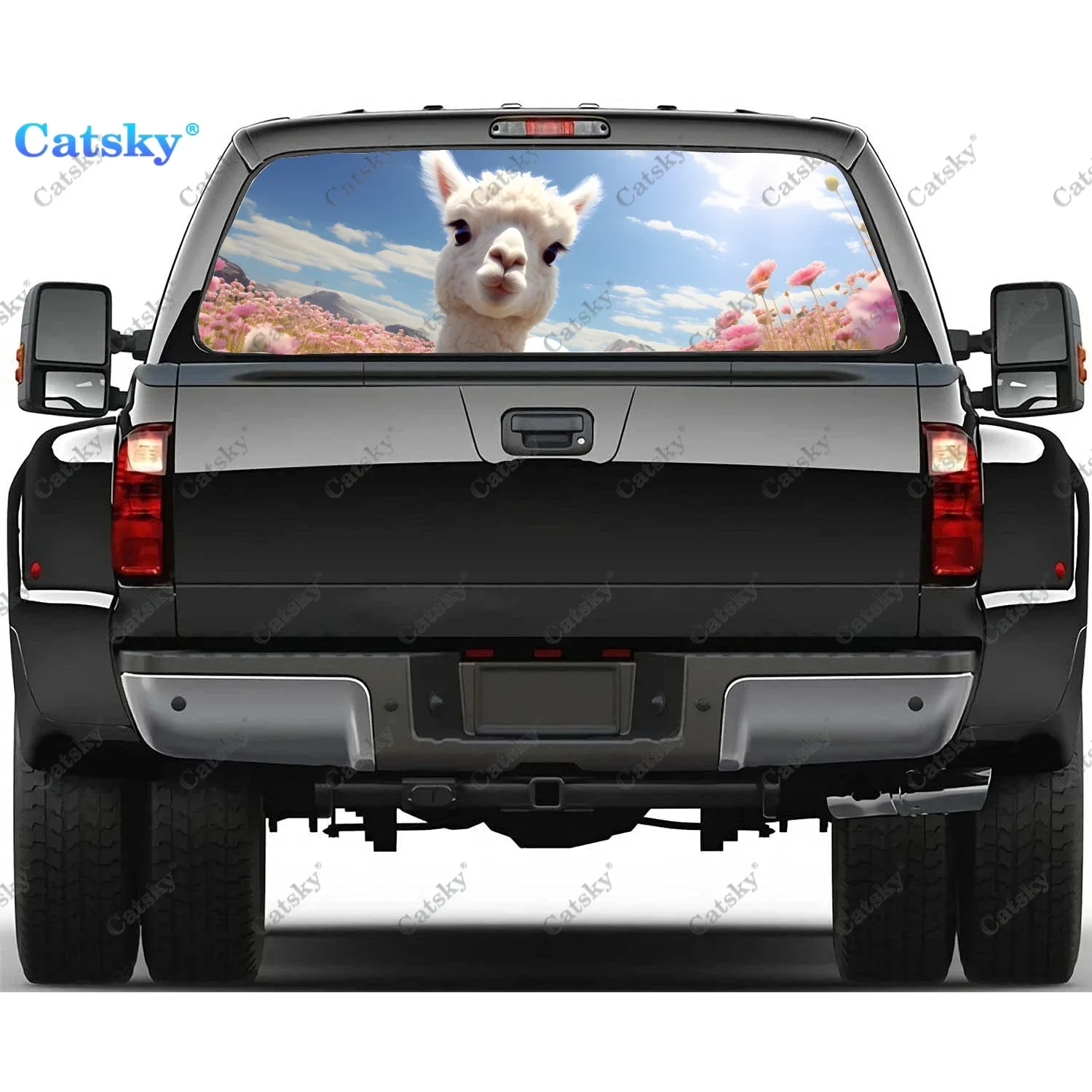 

Cute Alpaca In Meadow Rear Window Decal Fit Pickup,Truck,Car Universal See Through Perforated Back Windows Vinyl Sticker