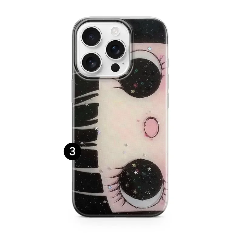 Cartoon Big Eyes Girl Phone Case For iPhone 17 16 16e 15 14 13 12 11 Mini Pro Max X XR XSMax 7 8 Air Plus Transparent Back Cover 4