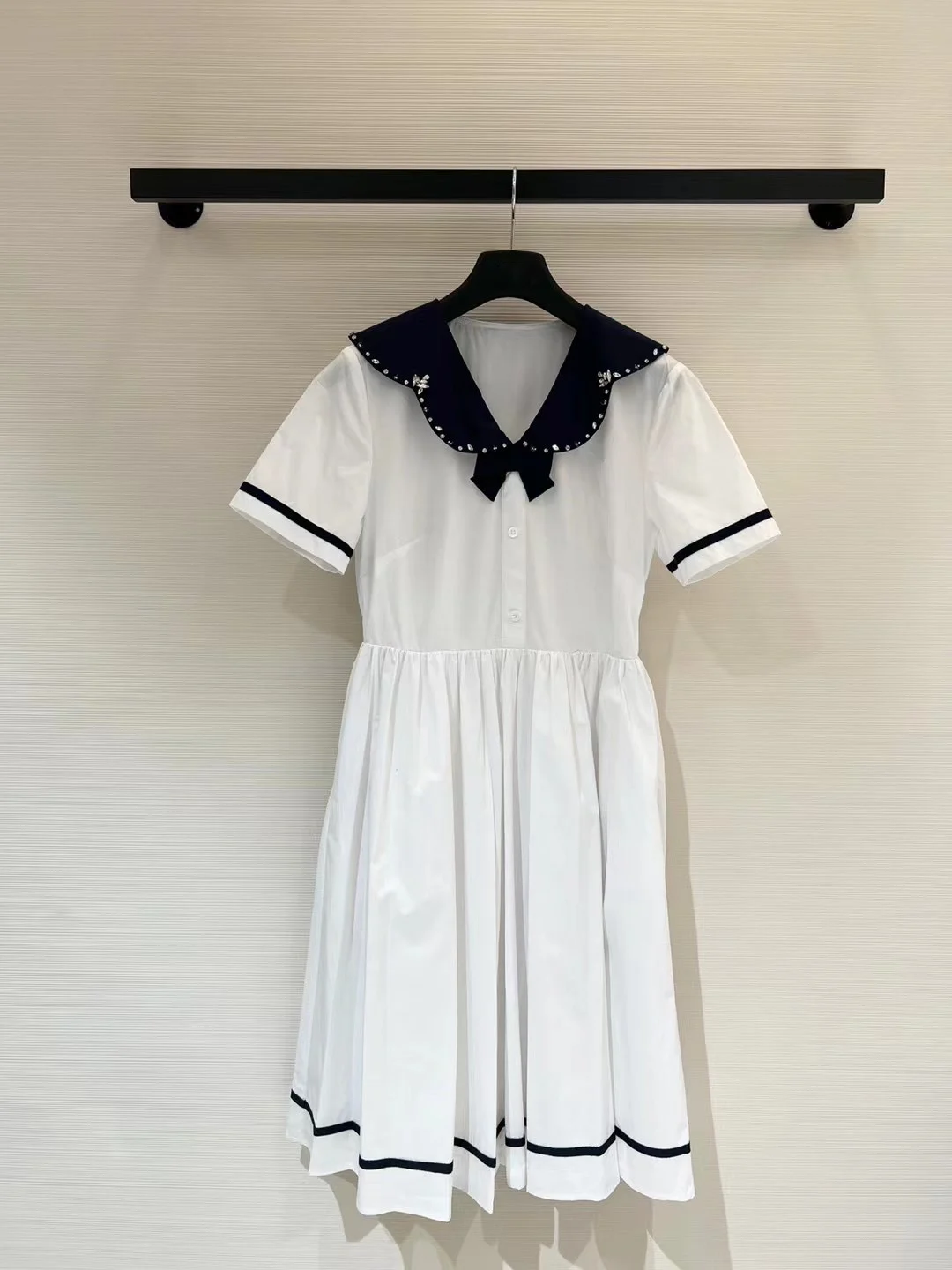 

Spring and summer new navy style lace custom decorative bow tie short sleeve waist skirt