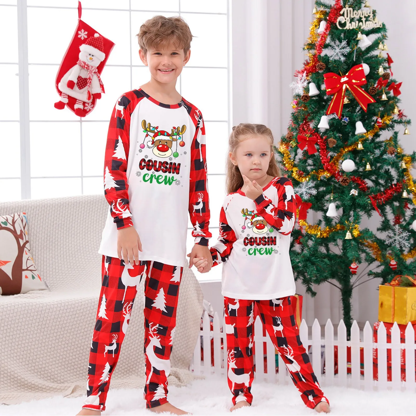 thumbnail image 5 of Conjunto de pijamas familiares navideños con estampado de ciervos por todas partes, trajes a juego para mamá, papá y niños, ropa para bebés, niños y niñas, mameluco para perros, look navideño, 5 of 5