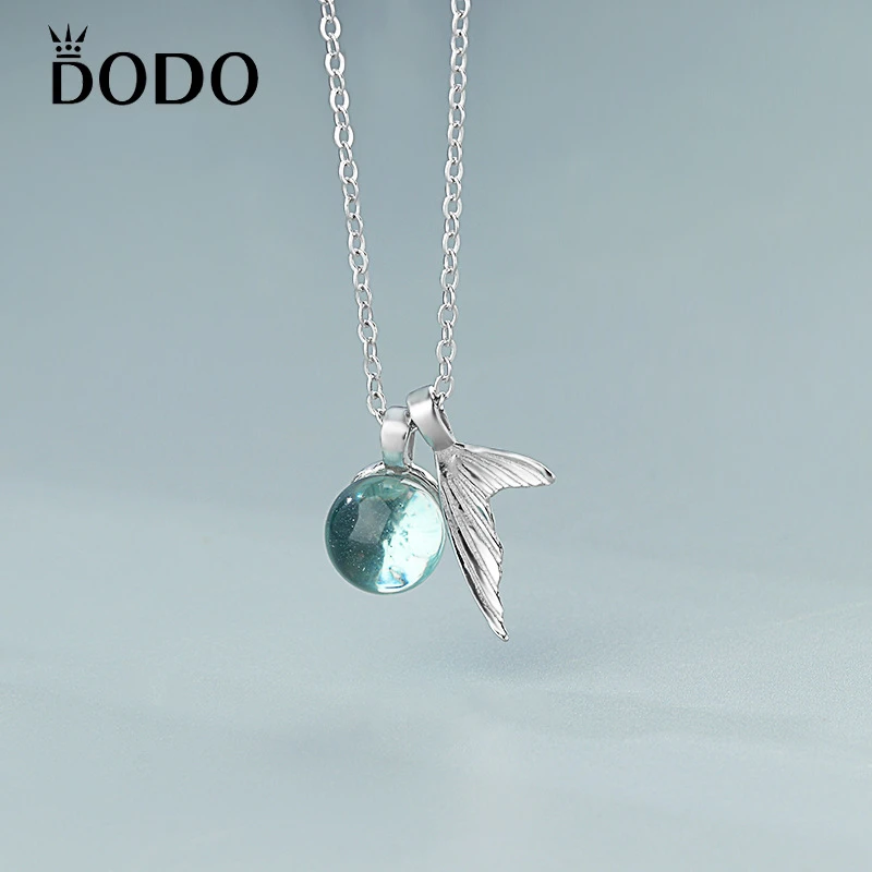 Fish foam Crystal Fishtail Pendant Chain S925 Sterling Silver Necklace