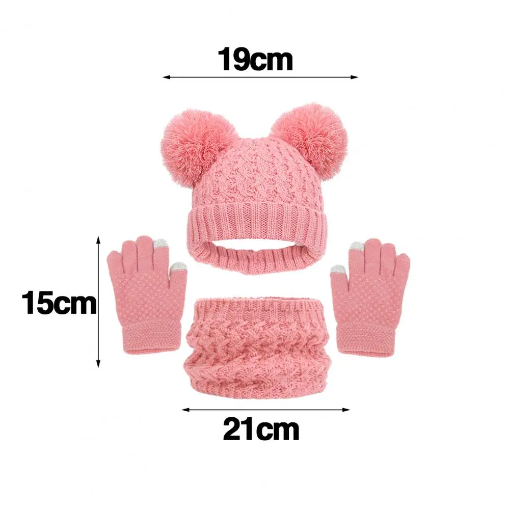 1 Set Kids Winter Hat Gloves Scarf Set Knitted Thick Soft Warm Dome Plush Ball Decor Winter Neck Wrap Cap Gloves