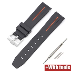 Curved End Silicone Sport Watch Band - Soft Rubber Strap 20mm for 20mm (Black orange)