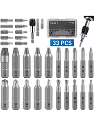Universal Broken Screw and Bolt Extractor Set with Extension Rod - 33 Pieces (33 in 1)