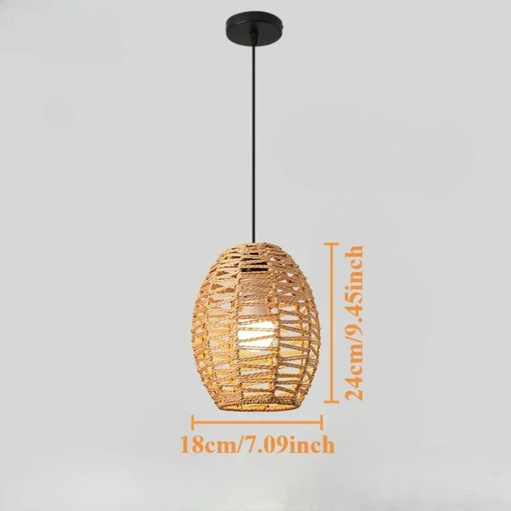 Boho Vintage Wicker Pendant Lamp Wabi-sabi Ceiling Hanging Light Fixture for Bedroom Living Room Kitchen Island E27 Household