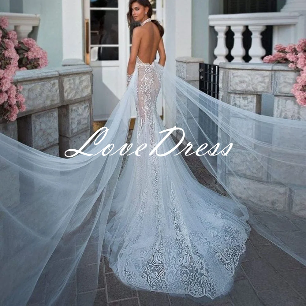 

LoveDress Halter Collar Mermaid Wedding Dress For Women Sexy Backless Lace Appliques Wedding Gowns Simple Vestidos De Noiva