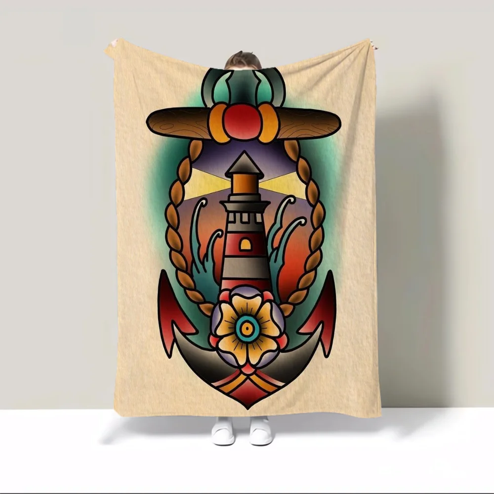 Custom Blankets for Adults New School Tattoo Thin Wadding Blanket King Size Microfiber Bedding Fluffy Plaid Home Interior Throw 4