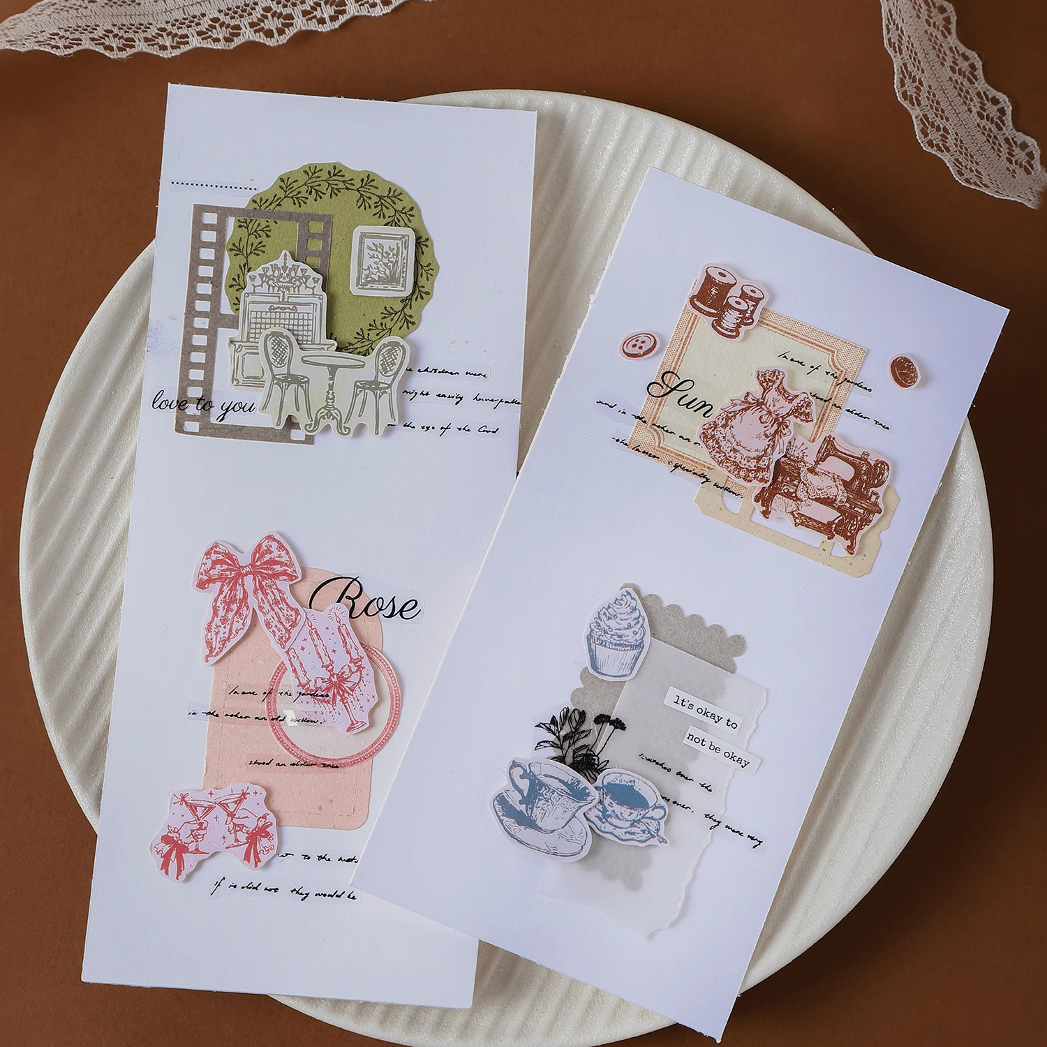 앤틱 티 차트 시리즈 빈티지 나비 넥타이 파티 풍경 웨이스트 테이프 창의적인 DIY 저널 재료 콜라주 문구류