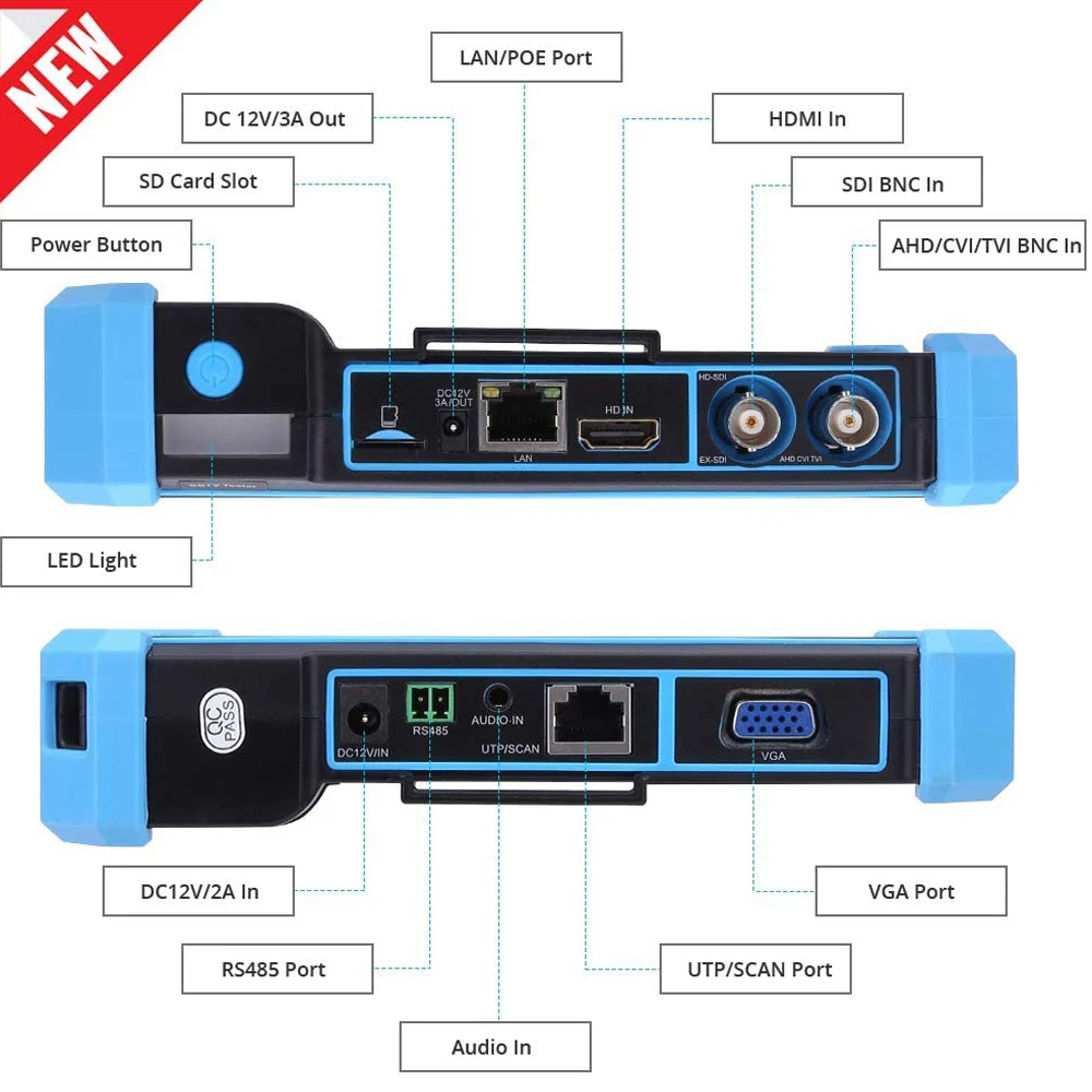 CCTV Camera Tester WSDCAM IPC Tester 8MP AHD/CVI/TV/SDI With HDMI VGA Input 5in CCTV Monitor For IP Camera CFTV