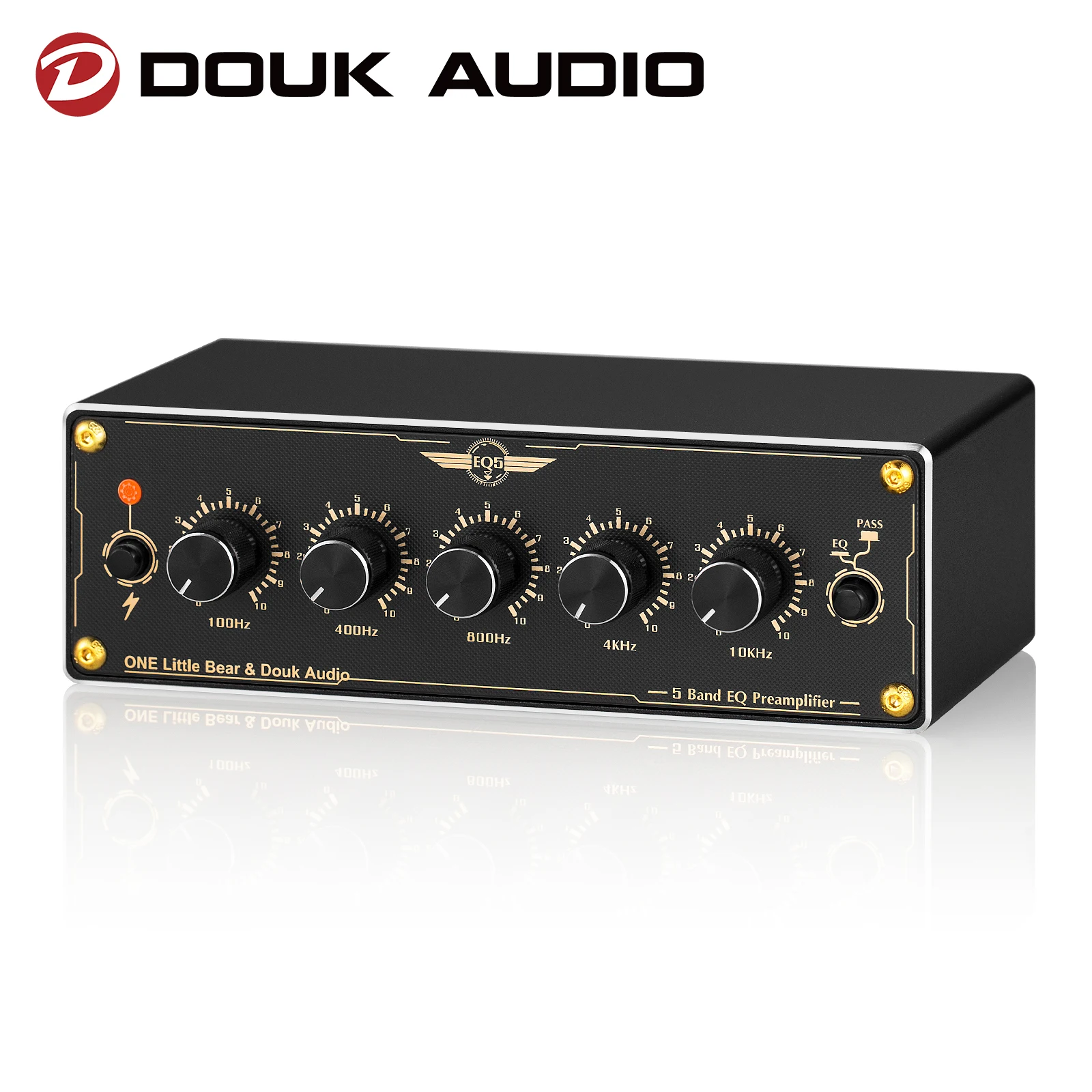Douk Audio Eq5 Mini 2.0 Canali 5-Band Eq Preamp Equalizzatore Analogico Stereo Pre-Amplificatore Casa/Auto Processore Audio