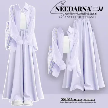 2025 New Spring Summer Popular Dopamine Sunscreen Shirt Suspender with Casual Skirt Pants Three-piece Set for Women 1