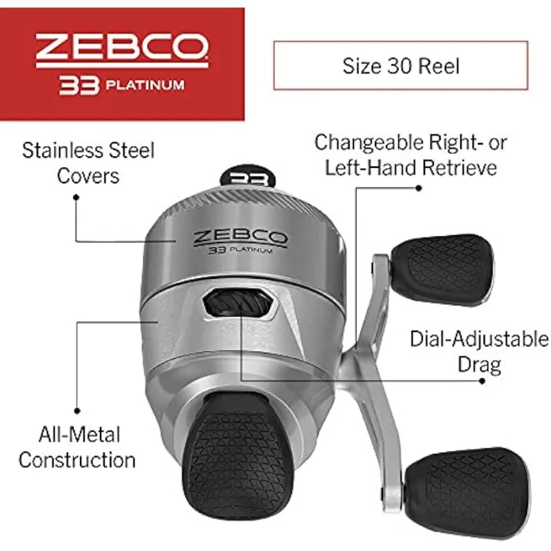 Zebco 33 Platinum Spincast Reel and Fishing Rod Combo 5' 6 2-Piece  Fiberglass for sale online