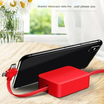 Three In One Charging Cable Roll Macaron Telescopic Storage Bracket Micro Lightning TYPE-C Charging Cable Organization Tools 4