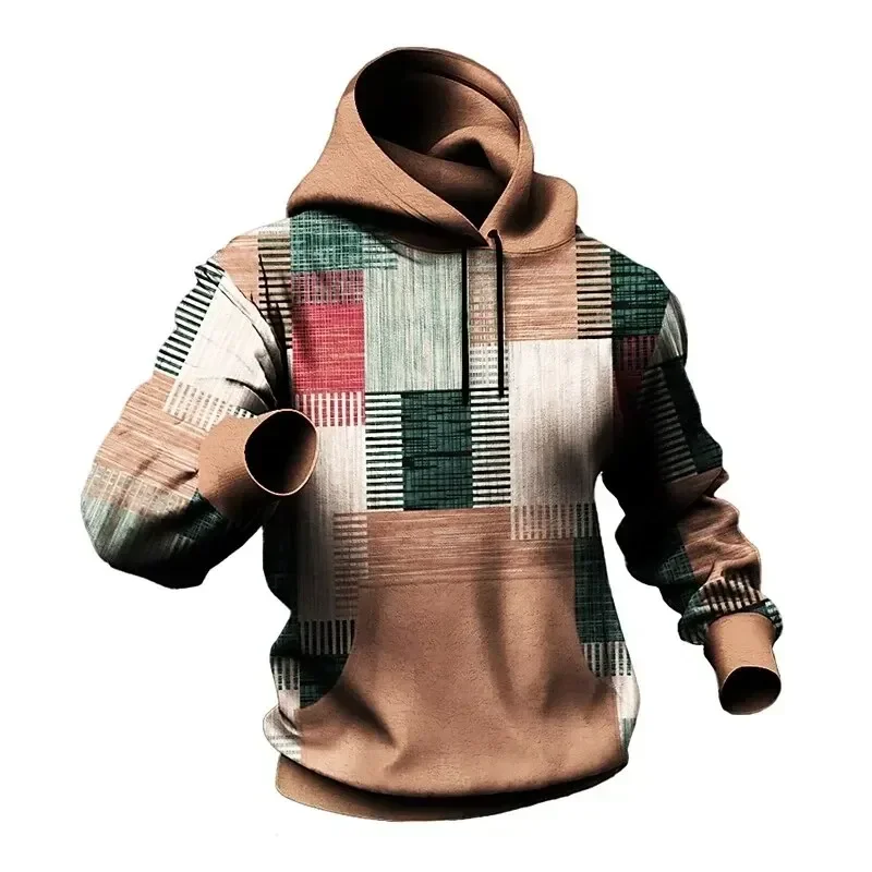 thumbnail image 1 of Sudadera con capucha de otoño para hombre, con estampado 3D a cuadros, a rayas, estilo retro, sudadera de moda urbana, sudadera popular de gran tamaño, ropa para hombre, 1 of 4