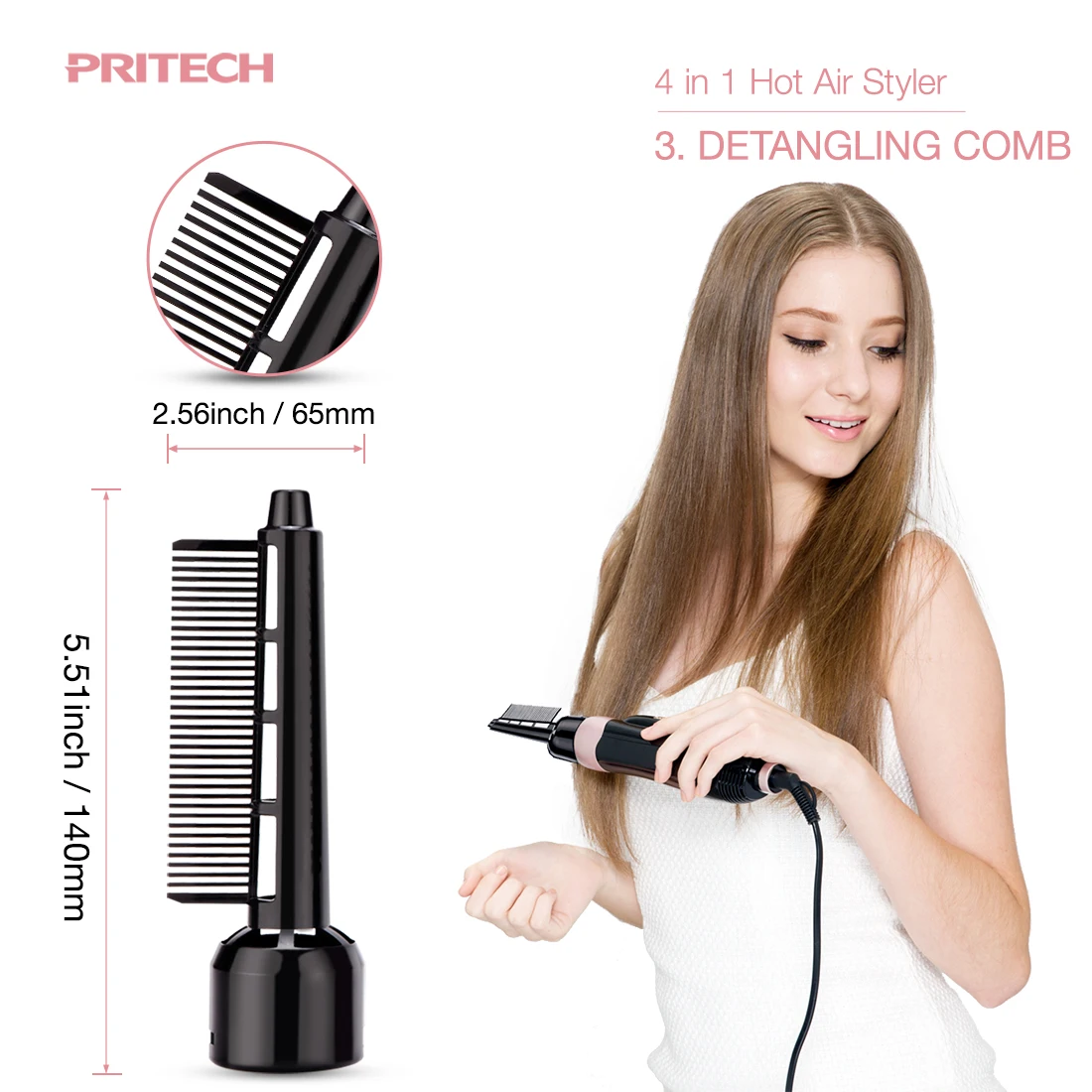 Pritech 4 in 1 Hair Blow Dryer Brush Salon Styler Kit Hot Comb for Women,Negative Ion Electric Hair Straightener Curling Irons