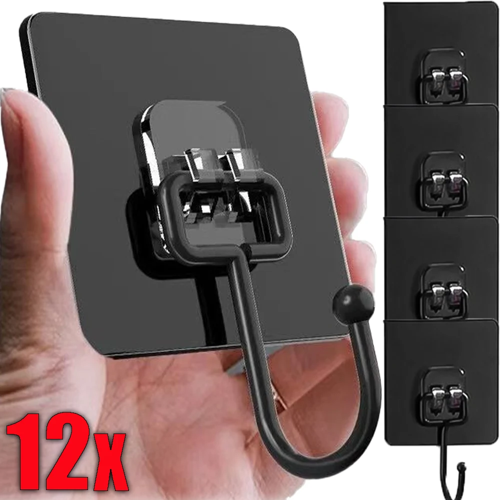 

12/1PCS Black Traceless Strong Hooks 360° High Temperature Resistance Metal Hooks Key Coat Hanging Hanger Home Storage Accessory