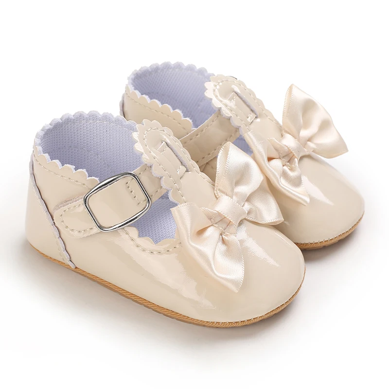 New Beige Baptist shoes Spring Baby Shoes PU Leather Newborn Girls Shoes First Walkers Princess Bowknot Baby Prewalker 2