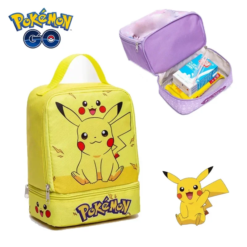 Pokemon Pikachu Lunch Bag Portable Lunch Box Double Layer Lmilk Bag Pouch Waterproof Kids School Dinner Container Conservazione Degli Alimenti