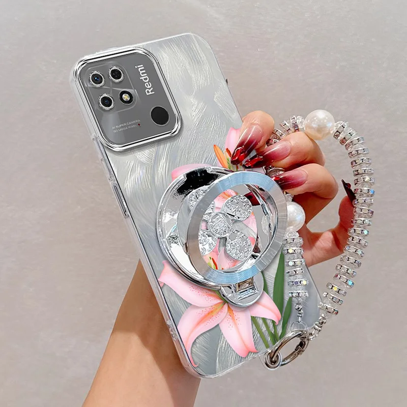 Pink Flowers Phone Case Set with Lanyard and Stand - 3 Pieces