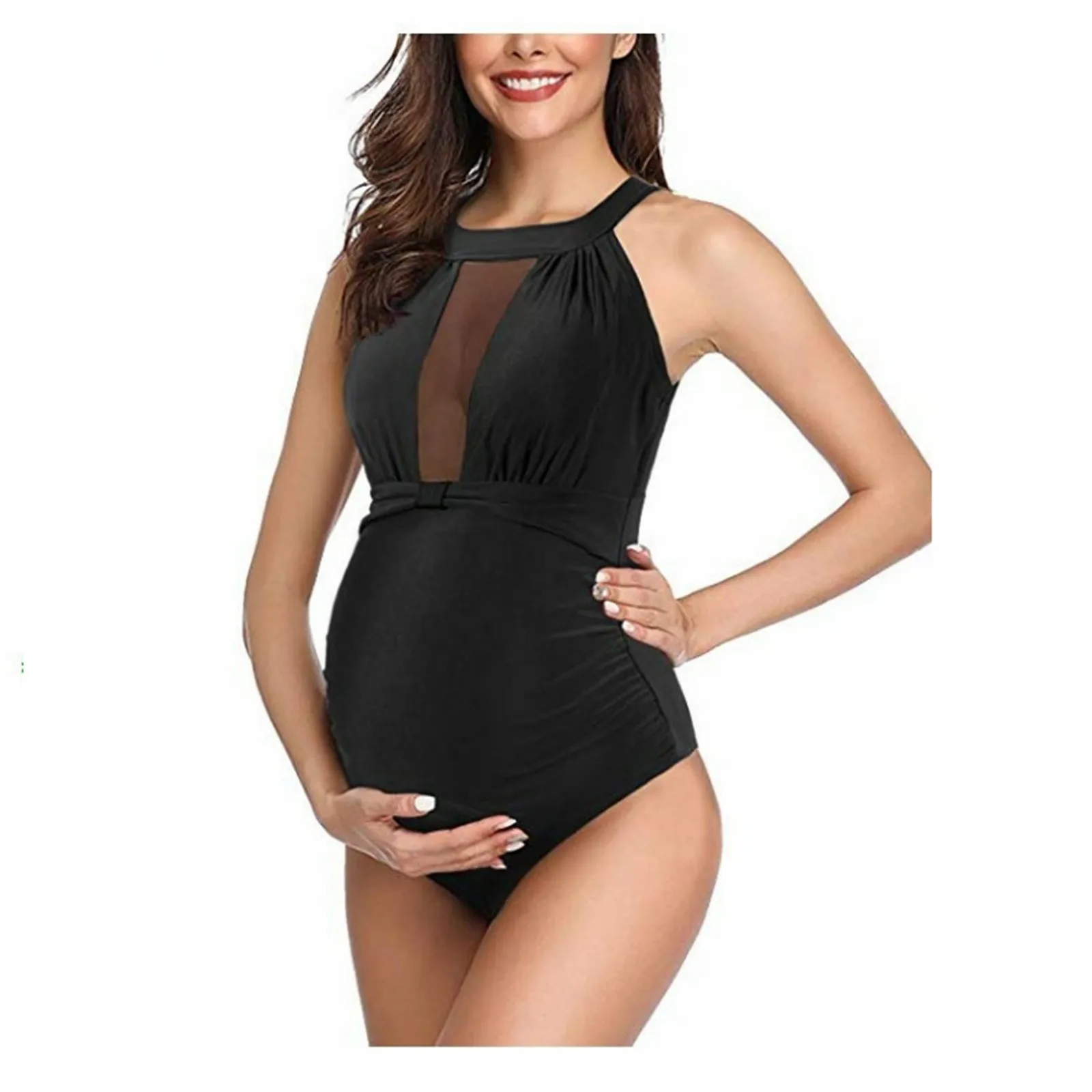 Womens Maternity Swimsuit Summer Bathing Beach Suits Solid Halter Bikini Swimwear Maternity Button Swimsuit Bikini