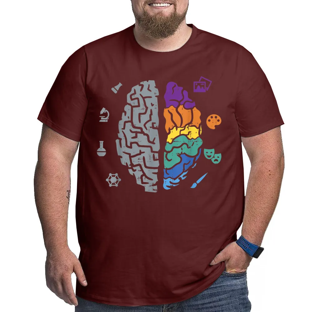 Cotton Fabric Male Short Sleeve Human Brain Art Artistic Creative T Shirts Normal Tees Plus Size 5XL Slogan O Neck Tops Tees Human Brain Art Artistic Creative Side Artist Painter Gift T-Shirt__936 maroon