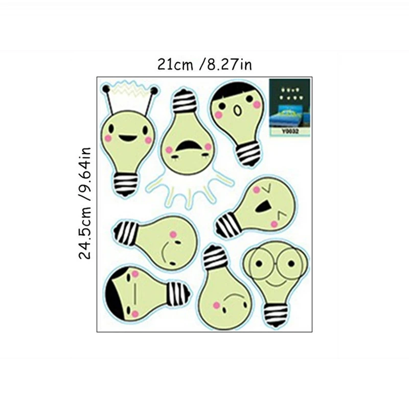 Kids Favorite Luminous Stickers Cartoon Smile Light Bulb Glow in the Dark Room for Home Decoration Study Bedroom Wall Art Decals