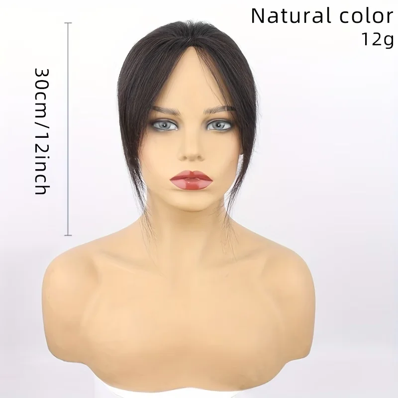 수제 인모 헤어 토퍼, 풍성한 앞머리 회색머리 커버, 볼륨감과 자연스러운 룩을 더해주는 헤어, 풍성한 모발을 위한 추가 부착형, 탈모부분용