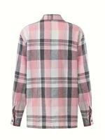 Women Plus Size Fashion Plaid Printed Shirt Casual Loose Long Sleeved Shirt  Lapel Design Shirt Tops - Image 4