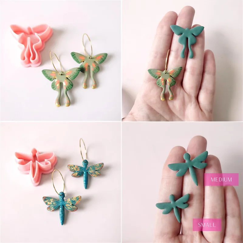 Cottagecore Luna Moth Dragonfly Polymer Clay Cutters Summer Mystical Animal Butterfly Earrings Jewelry Pottery Clay Making Tools